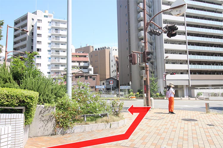 エレベーター地上(B1)で降りたら右へ進み、すぐに左折(王子公園方面へ進みます)すると、先に当院があります。